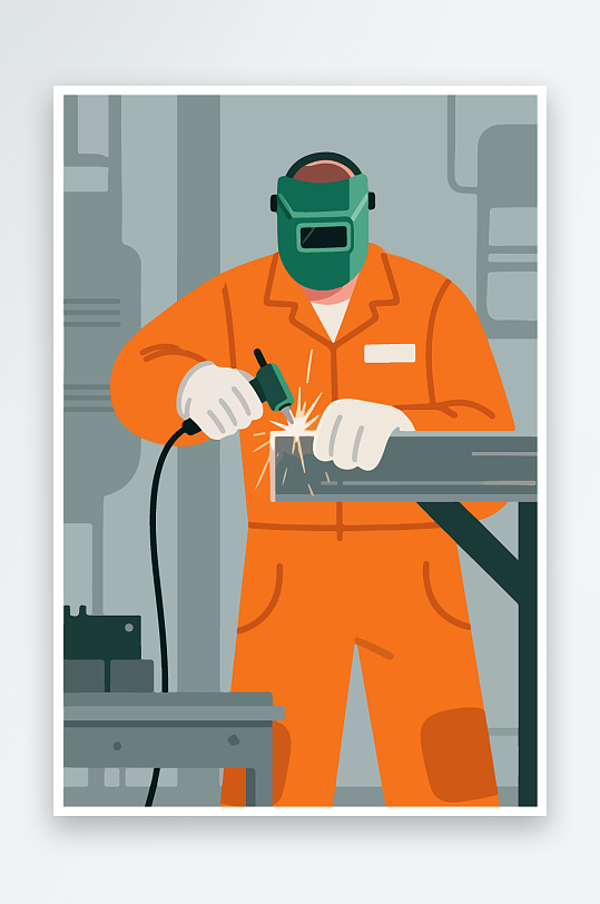 焊接工人进行焊接作业插画-众图网