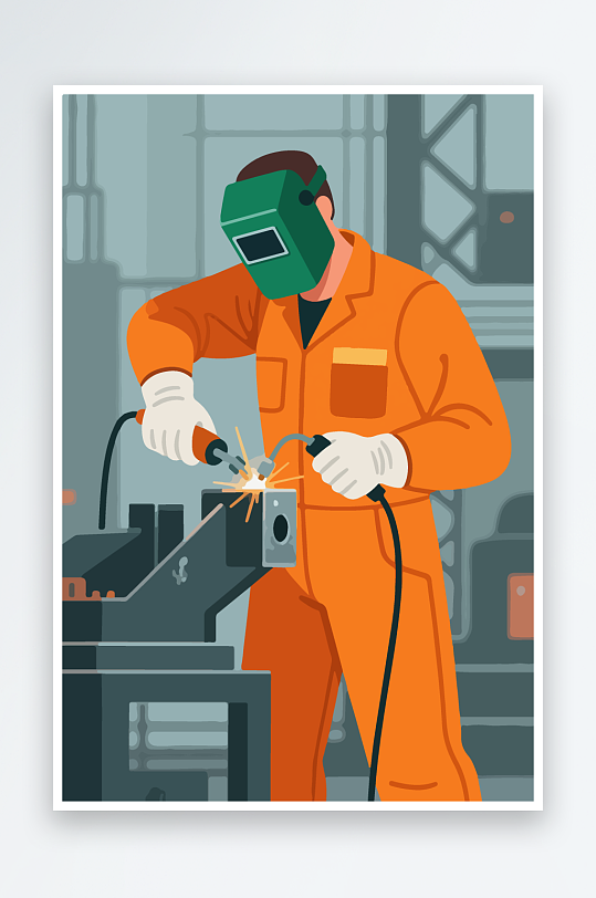 焊接工人进行焊接作业插画-众图网