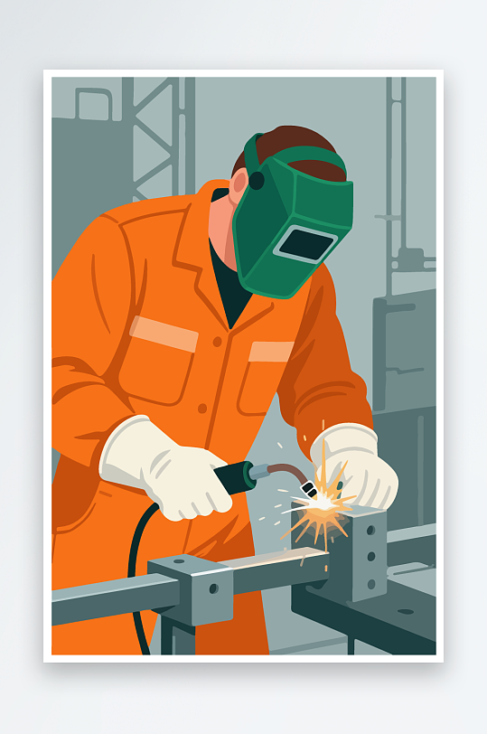 焊接工人进行焊接作业插画-众图网