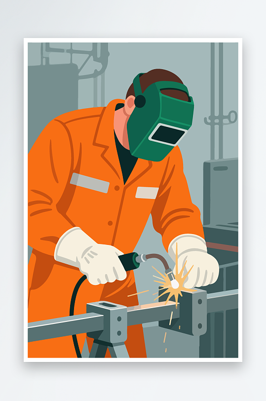 焊接工人进行焊接作业插画-众图网