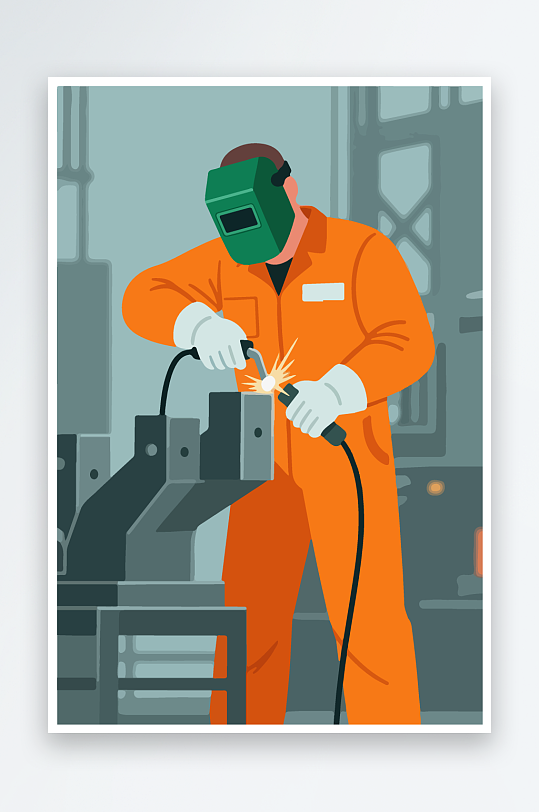 焊接工人进行焊接作业插画-众图网