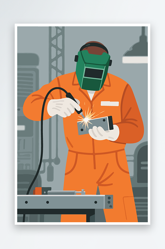 焊接工人进行焊接作业插画-众图网
