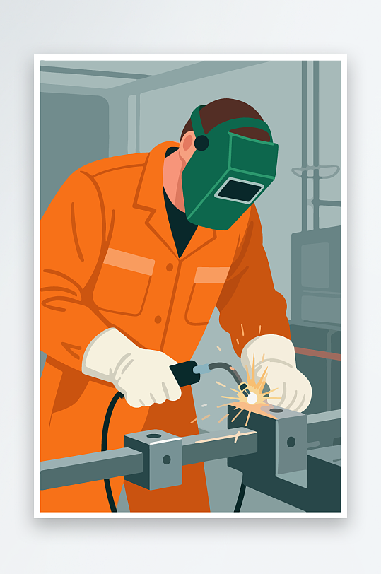 焊接工人进行焊接作业插画-众图网