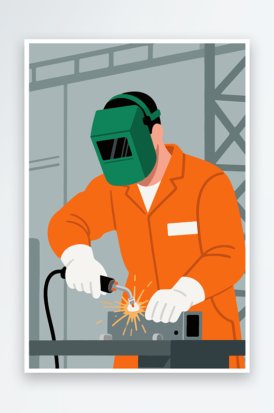 焊接工人进行焊接作业插画-众图网