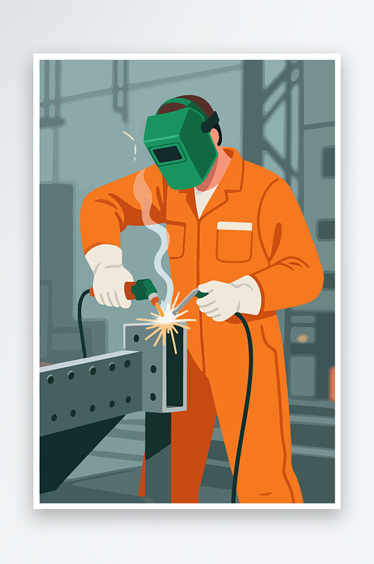 焊接工人进行焊接作业插画-众图网