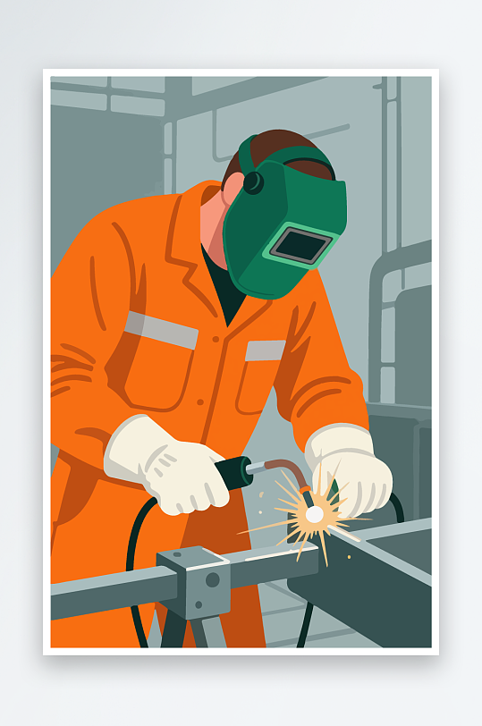焊接工人进行焊接作业插画-众图网