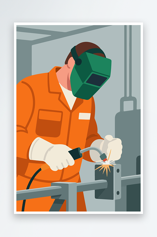 焊接工人进行焊接作业插画-众图网