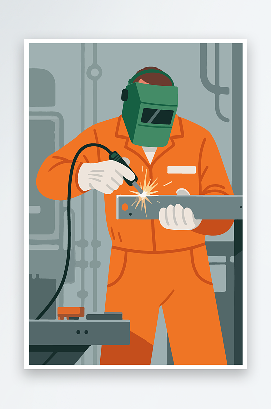 焊接工人进行焊接作业插画-众图网