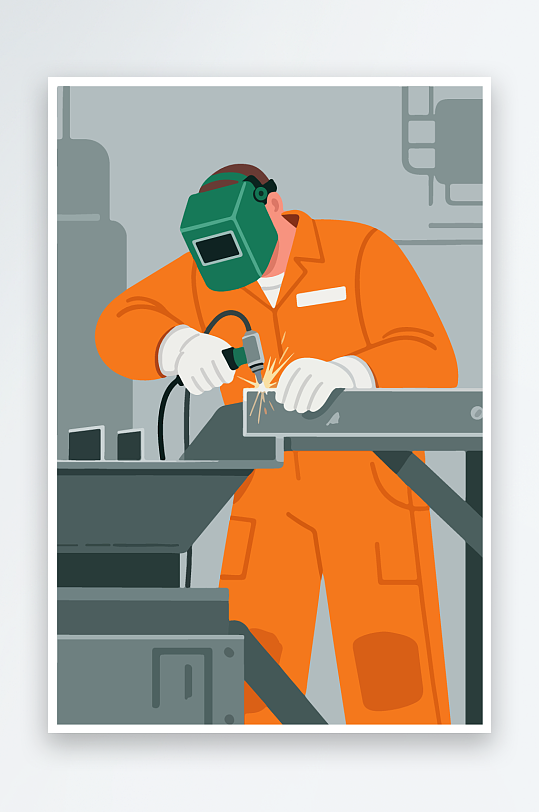 焊接工人进行焊接作业插画-众图网