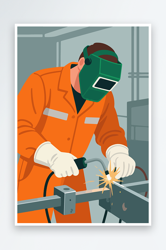 焊接工人进行焊接作业插画-众图网