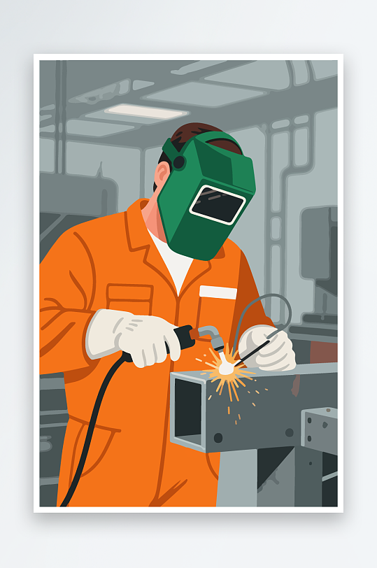 焊接工人进行焊接作业插画-众图网