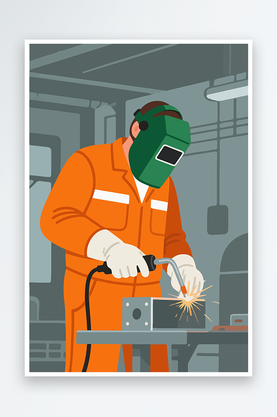 焊接工人进行焊接作业插画-众图网