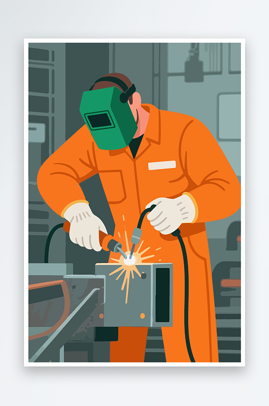 焊接工人进行焊接作业插画-众图网
