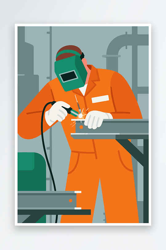 焊接工人进行焊接作业插画-众图网