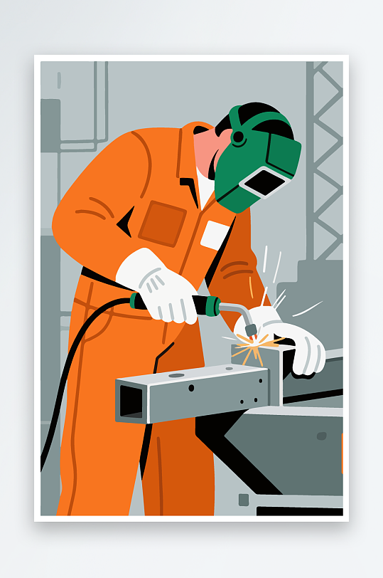 焊接工人进行焊接作业插画-众图网