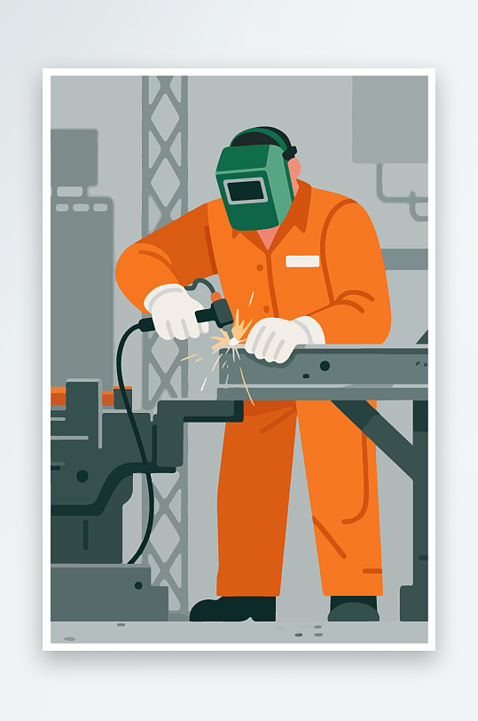 焊接工人进行焊接作业插画-众图网