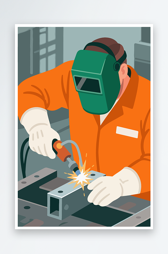 焊接工人进行焊接作业插画-众图网