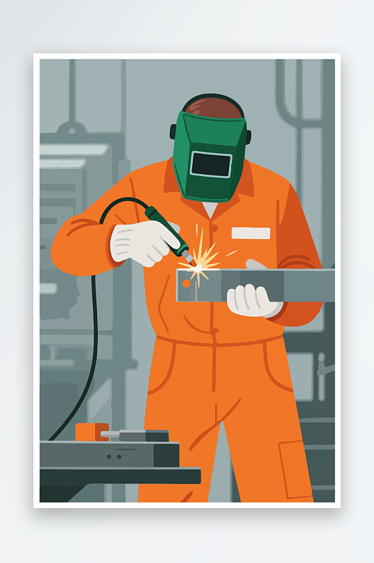 焊接工人进行焊接作业插画-众图网