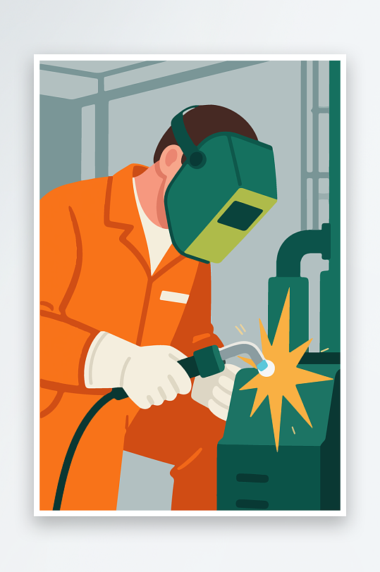 焊接工人进行焊接作业插画-众图网