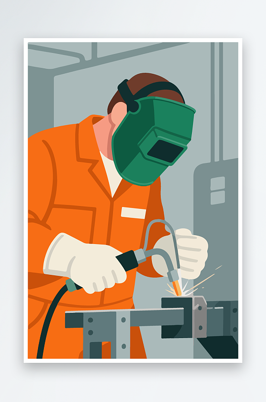 焊接工人进行焊接作业插画-众图网