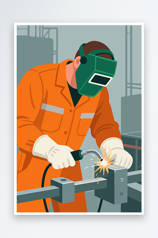 焊接工人进行焊接作业插画-众图网