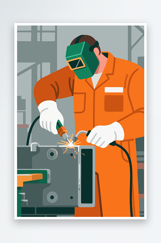 焊接工人进行焊接作业插画-众图网