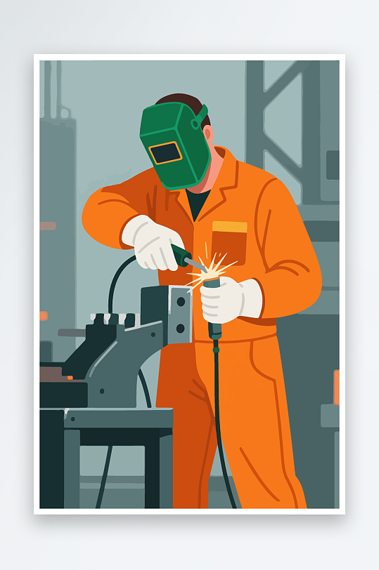 焊接工人进行焊接作业插画-众图网