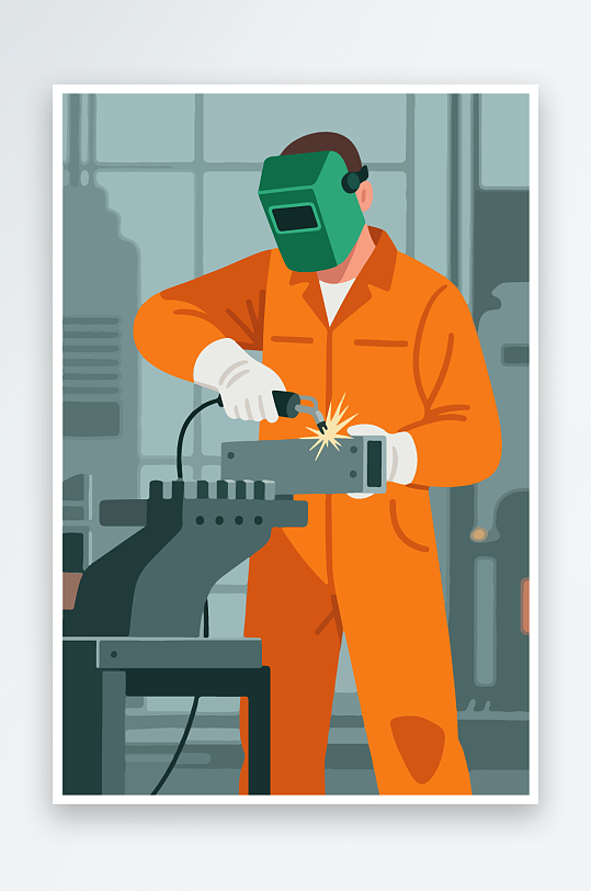 焊接工人进行焊接作业插画-众图网