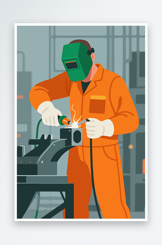 焊接工人进行焊接作业插画-众图网