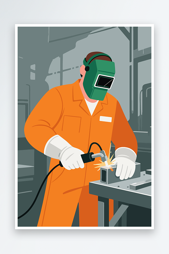 焊接工人进行焊接作业插画-众图网