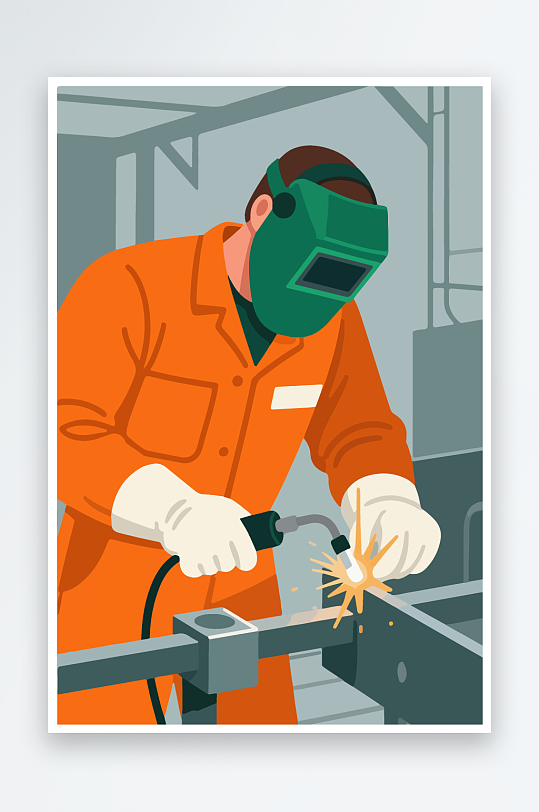 焊接工人进行焊接作业插画-众图网