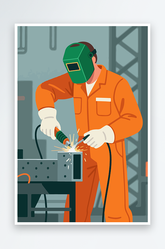 焊接工人进行焊接作业插画-众图网