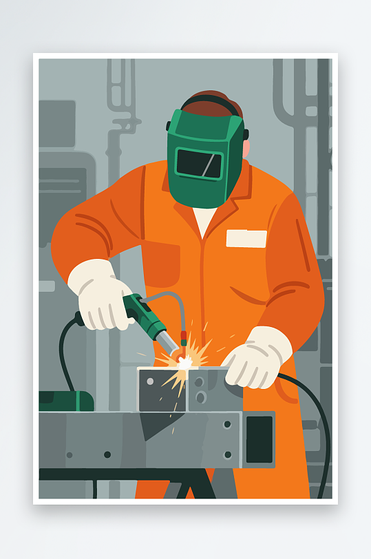 焊接工人进行焊接作业插画-众图网