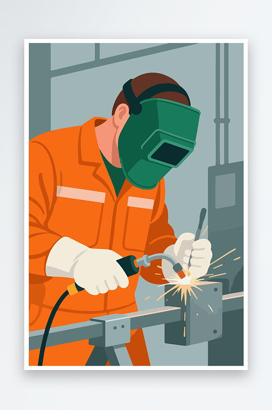 焊接工人进行焊接作业插画-众图网