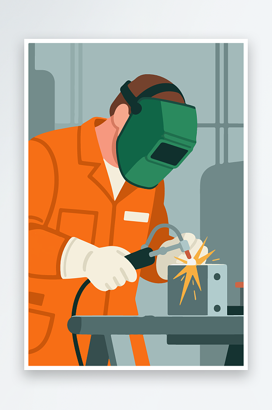 焊接工人进行焊接作业插画-众图网