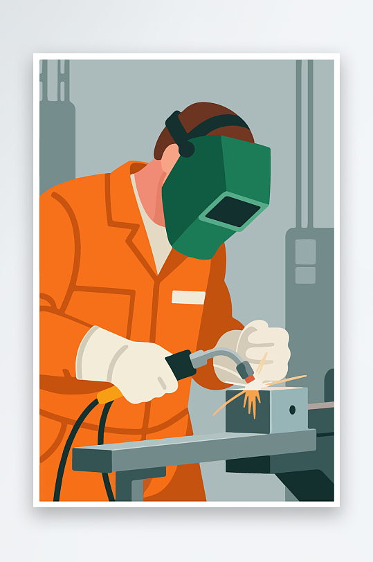 焊接工人进行焊接作业插画-众图网