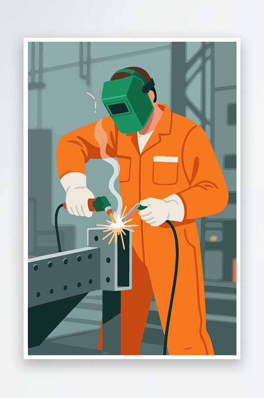 焊接工人进行焊接作业插画-众图网