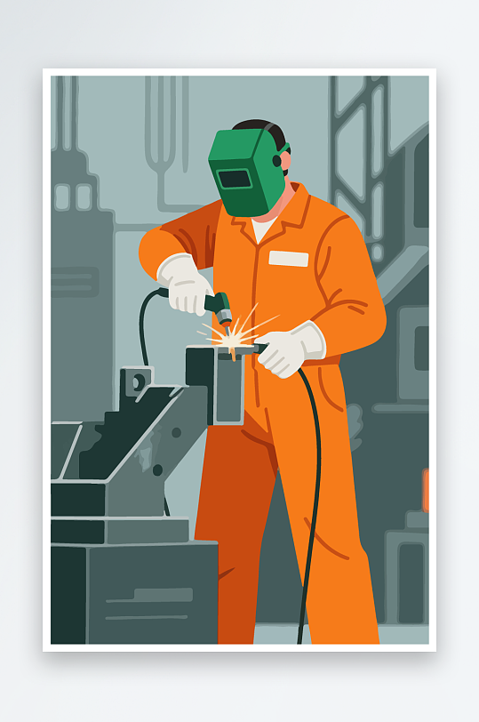 焊接工人进行焊接作业插画-众图网