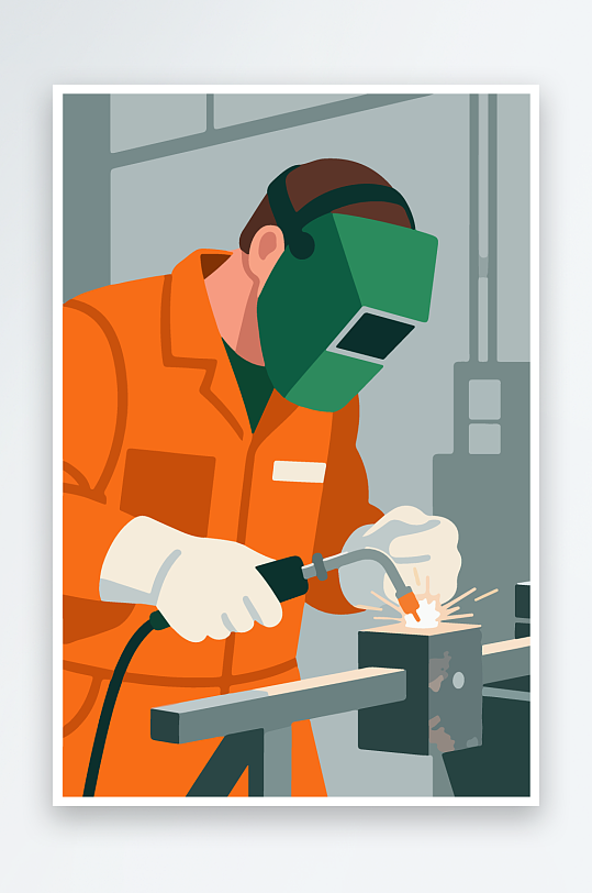 焊接工人进行焊接作业插画-众图网