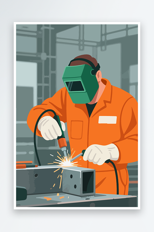 焊接工人进行焊接作业插画-众图网