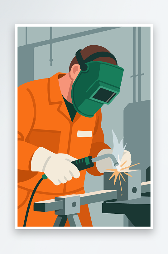 焊接工人进行焊接作业插画-众图网