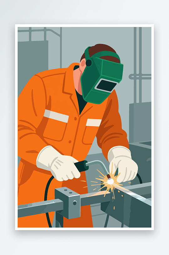 焊接工人进行焊接作业插画-众图网