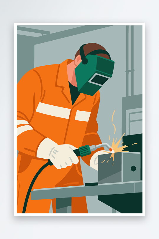 焊接工人进行焊接作业插画-众图网