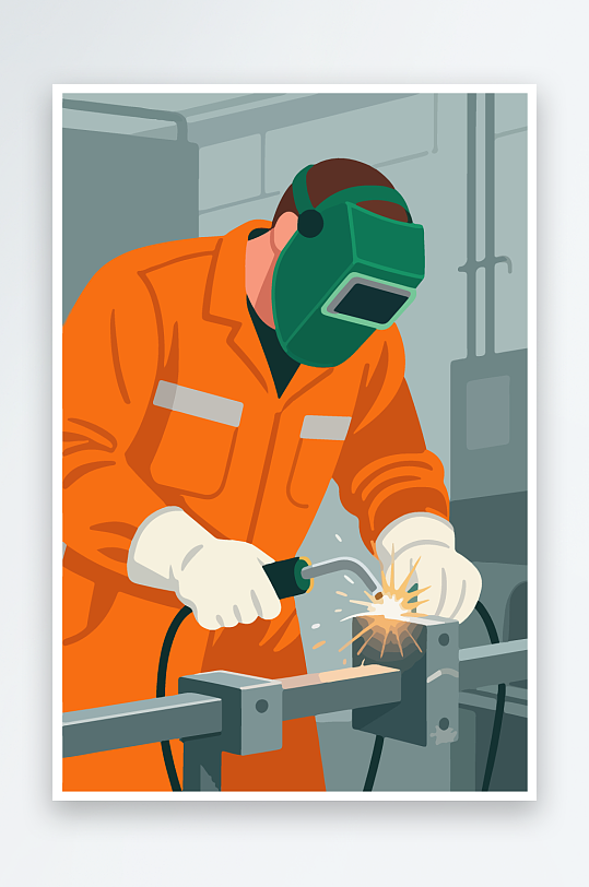 焊接工人进行焊接作业插画-众图网
