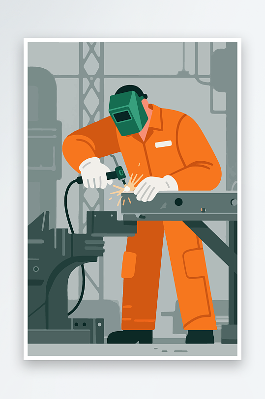 焊接工人进行焊接作业插画-众图网