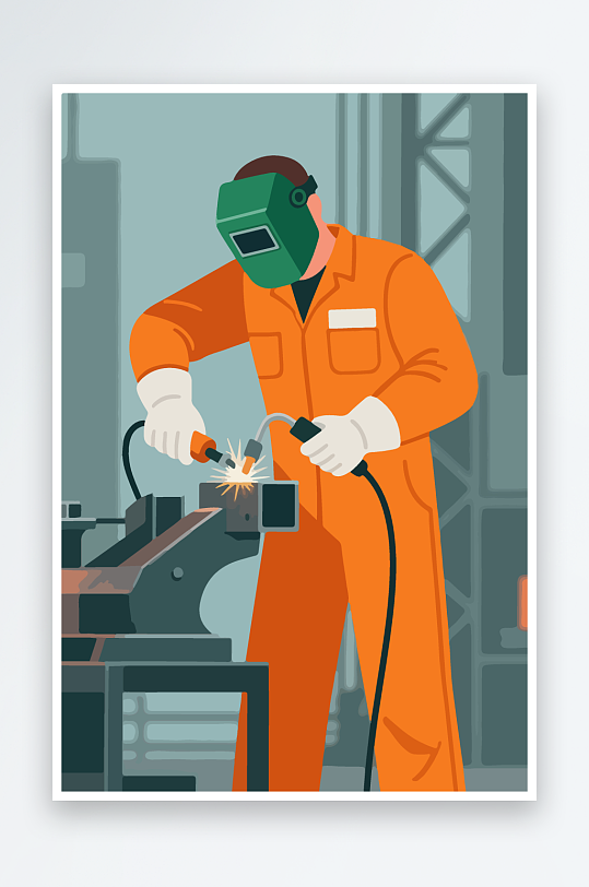 焊接工人进行焊接作业插画-众图网