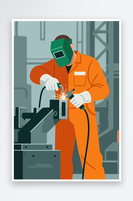 焊接工人进行焊接作业插画-众图网