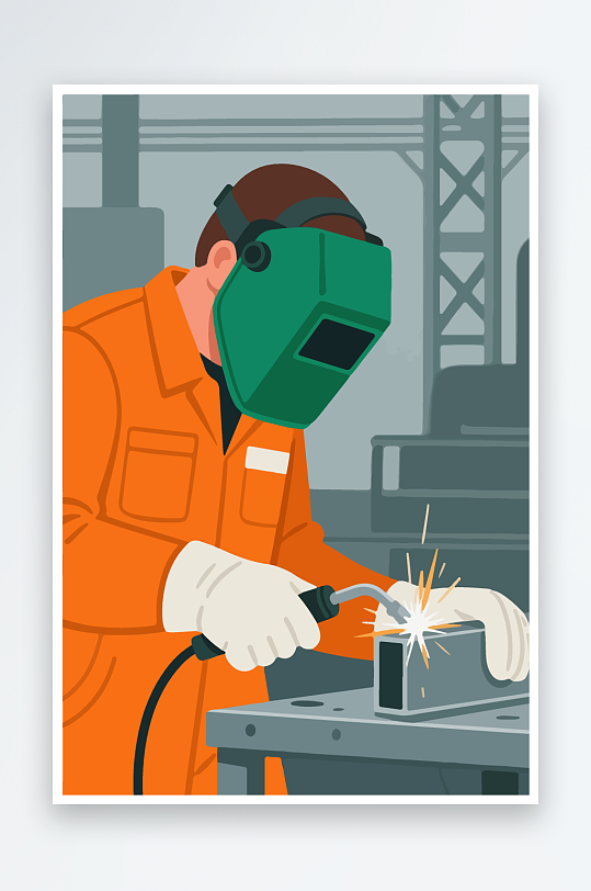 焊接工人进行焊接作业插画-众图网