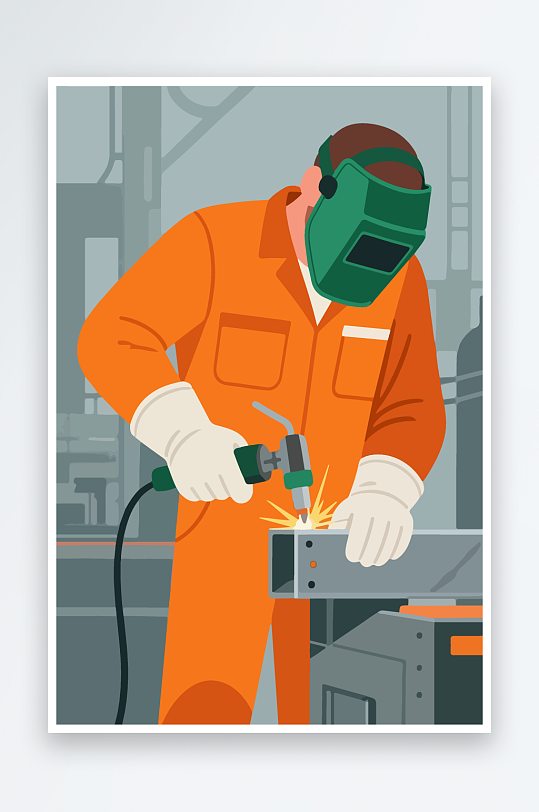 焊接工人进行焊接作业插画-众图网