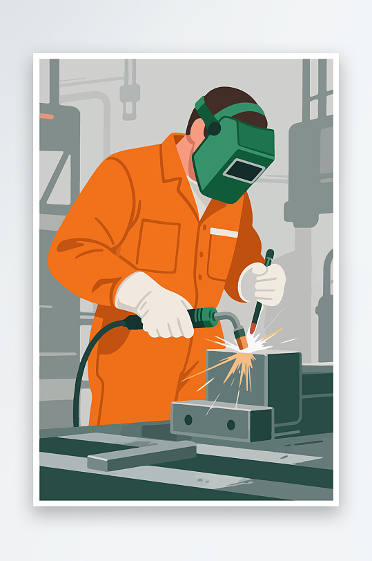 焊接工人进行焊接作业插画-众图网